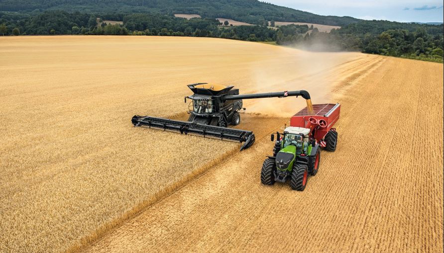 Tractor harvesting hay