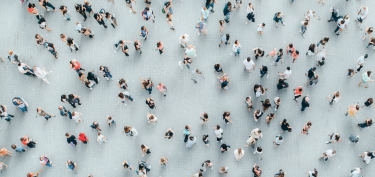Birds eye view of people in a crowd
